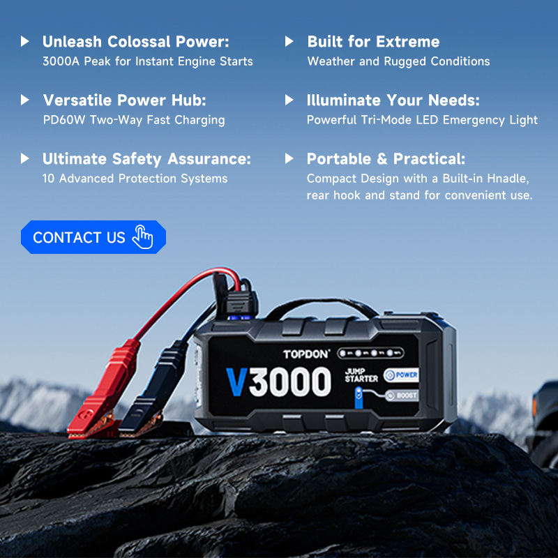 Portable Jump Starter - TOPDON V3000 3000A PD60W Dwukierunkowy Przenośny